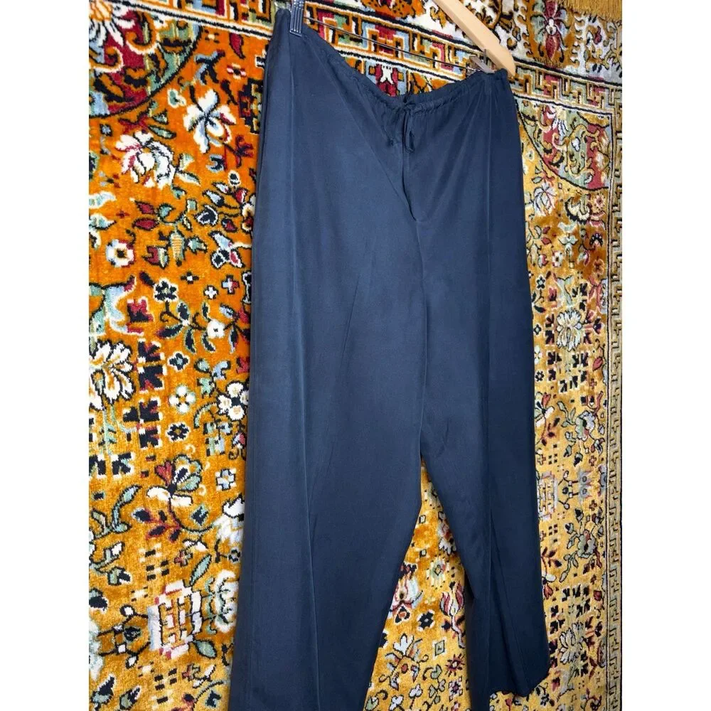90s Vintage J. Crew Black 100% Silk Wide Leg Pants Drawstring Waist size M